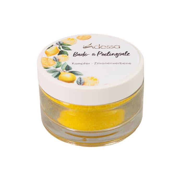 Adessa Bade- und Peelingsalz mit Kampfer und Zitronenverbene im Glas